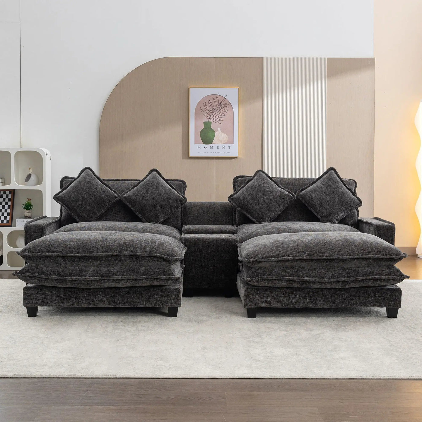 Modern Sectional Sofa With Removable Ottomans, USB Ports by HouseOfZazla