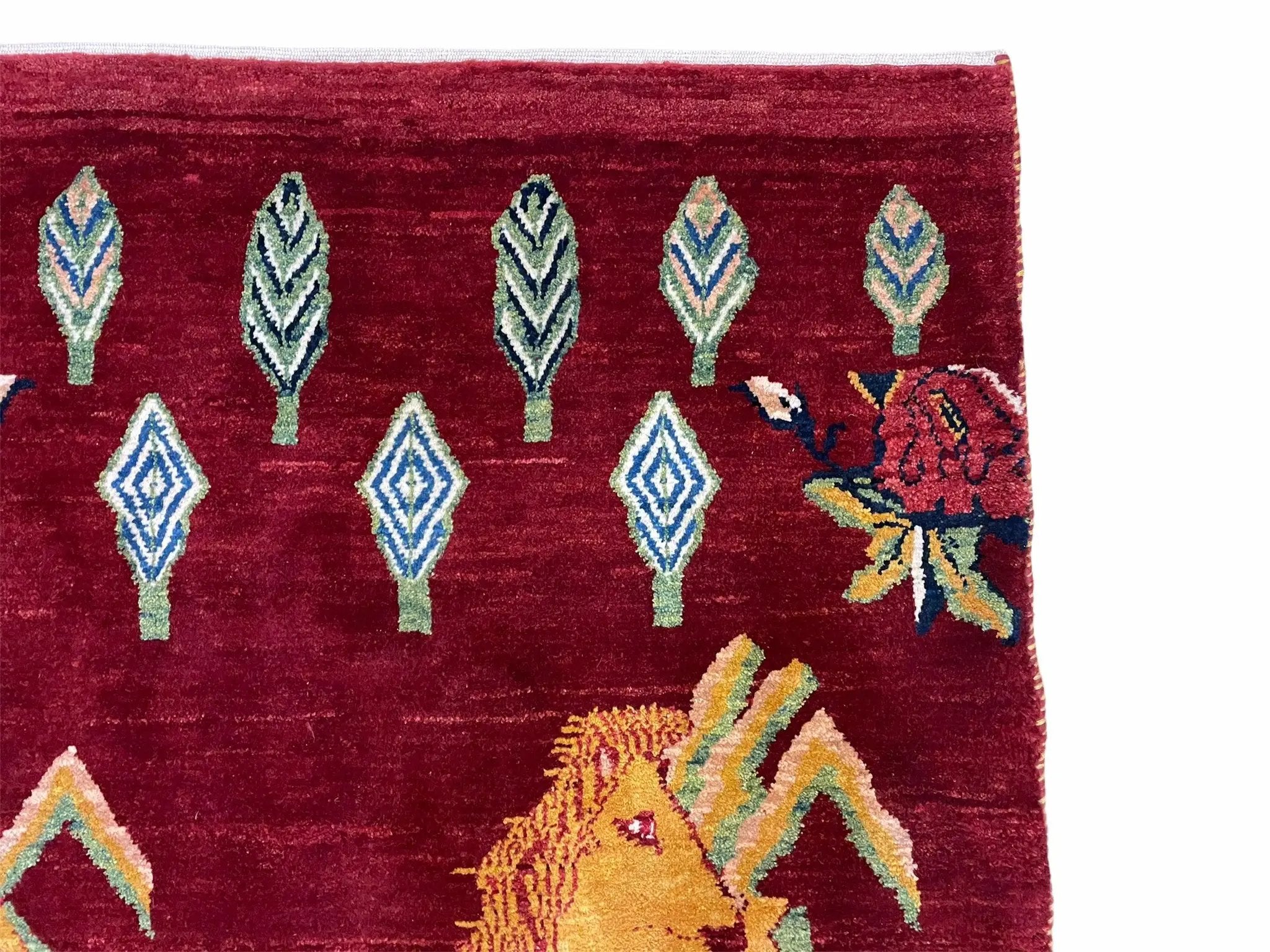 3 X 5 Handmade Rug New Vintage Rug Quality Wool Pictorial Lion Jungle Veg Dyes by Jewel Rugs