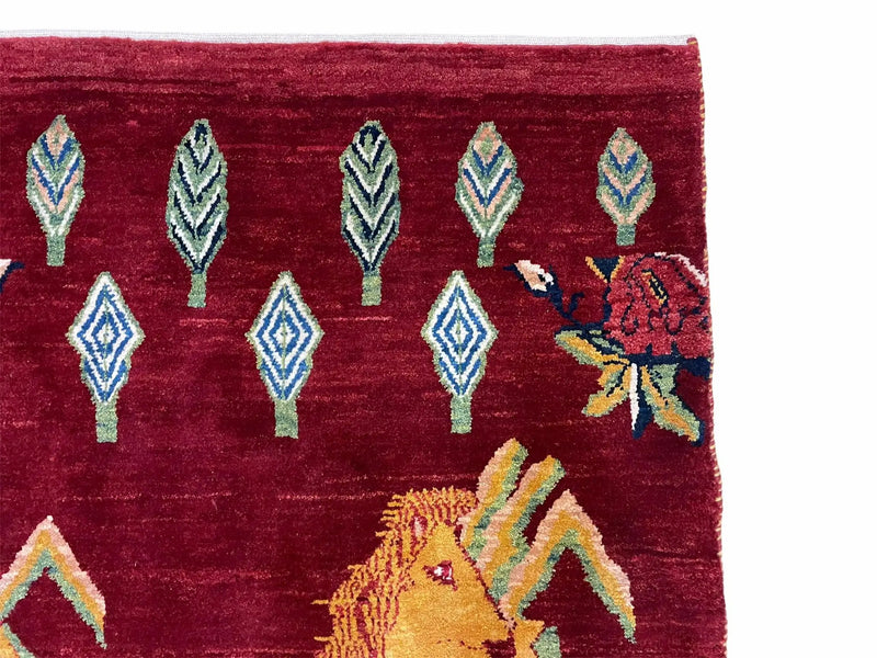 3 X 5 Handmade Rug New Vintage Rug Quality Wool Pictorial Lion Jungle Veg Dyes by Jewel Rugs