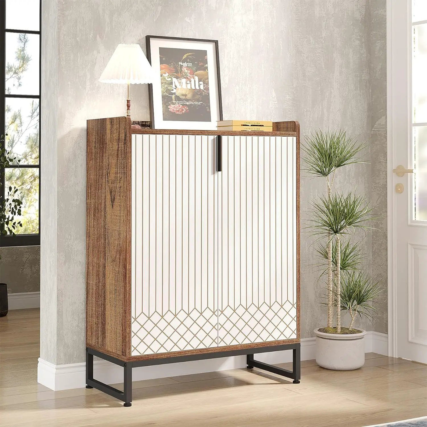 5 Tier Shoe Cabinet With Doors, Compact Entryway Storage Organizer by HouseOfZazla