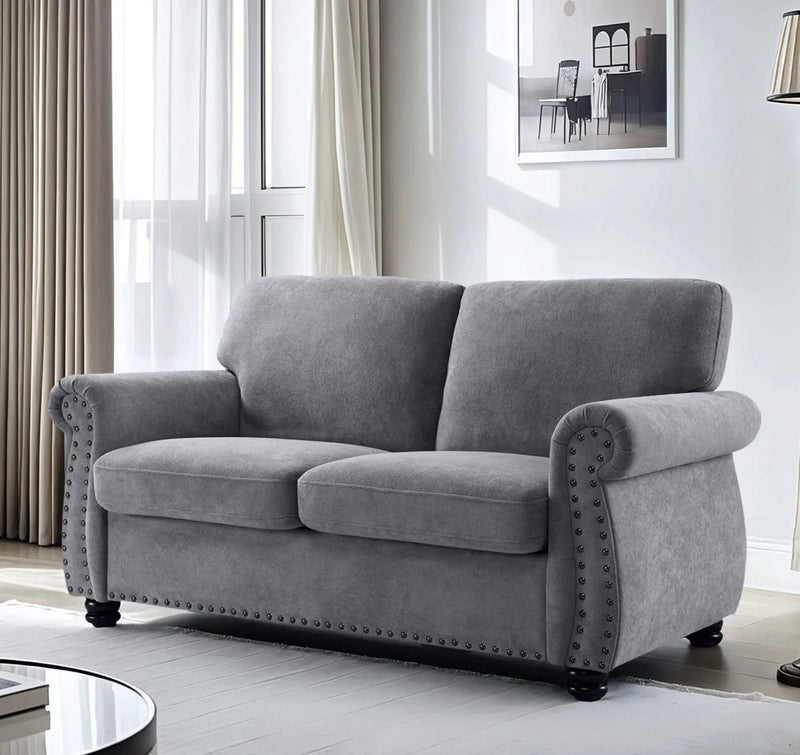 Soft Loveseat, Upholstered 2 Seater Couch, Loose Back Cushions And Turned Legs by HouseOfZazla