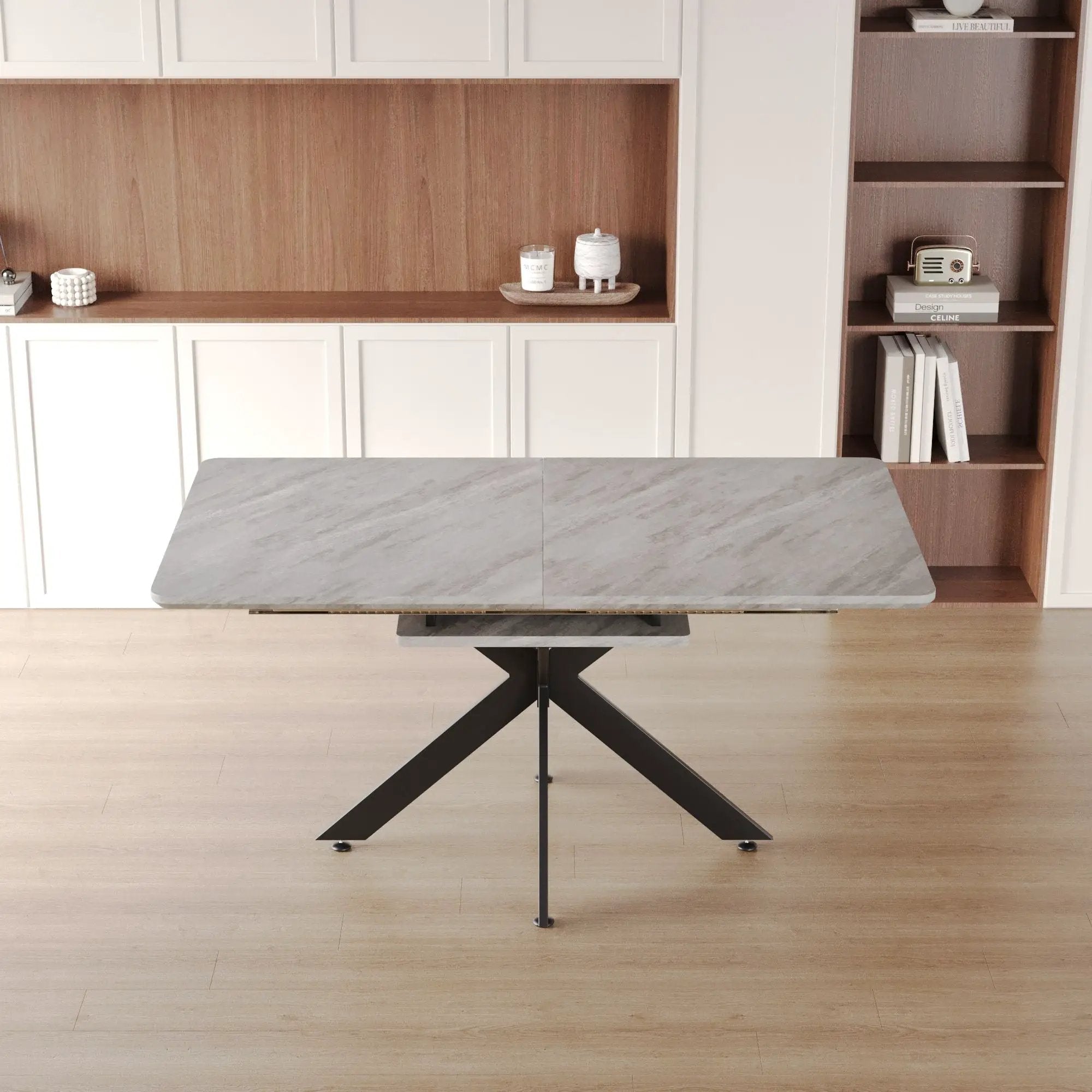 Modern Extendable Dining Table Set With Soft Padded Armless Chairs