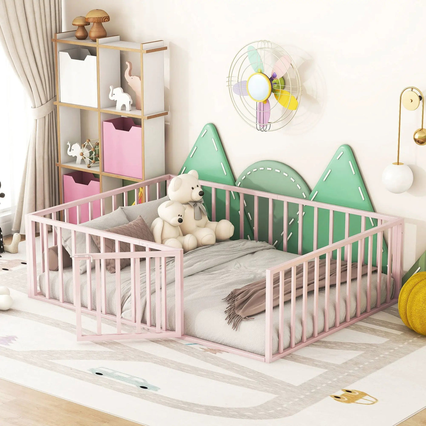 Metal Floor Bed Frame With Fence And Door by Unique Piece Furniture