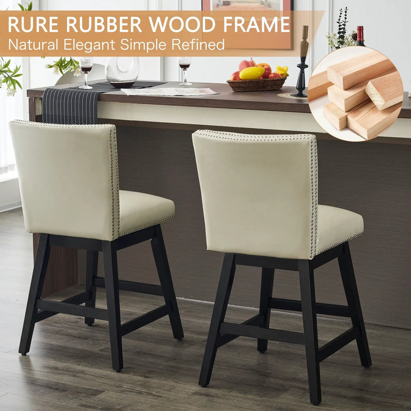Upholstered Swivel Bar Stools High Back (Set of 2) - Cream White by HouseOfZazla