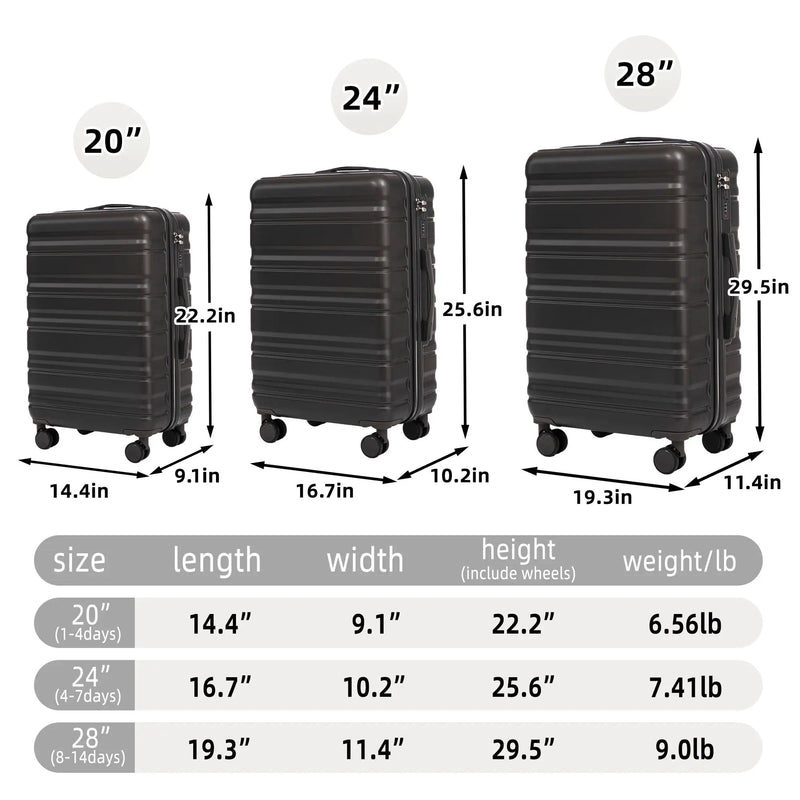 HIFINE TOURIST 20"/24"/28" 3-Piece Luggage Set in Dark Gray by HouseOfZazla