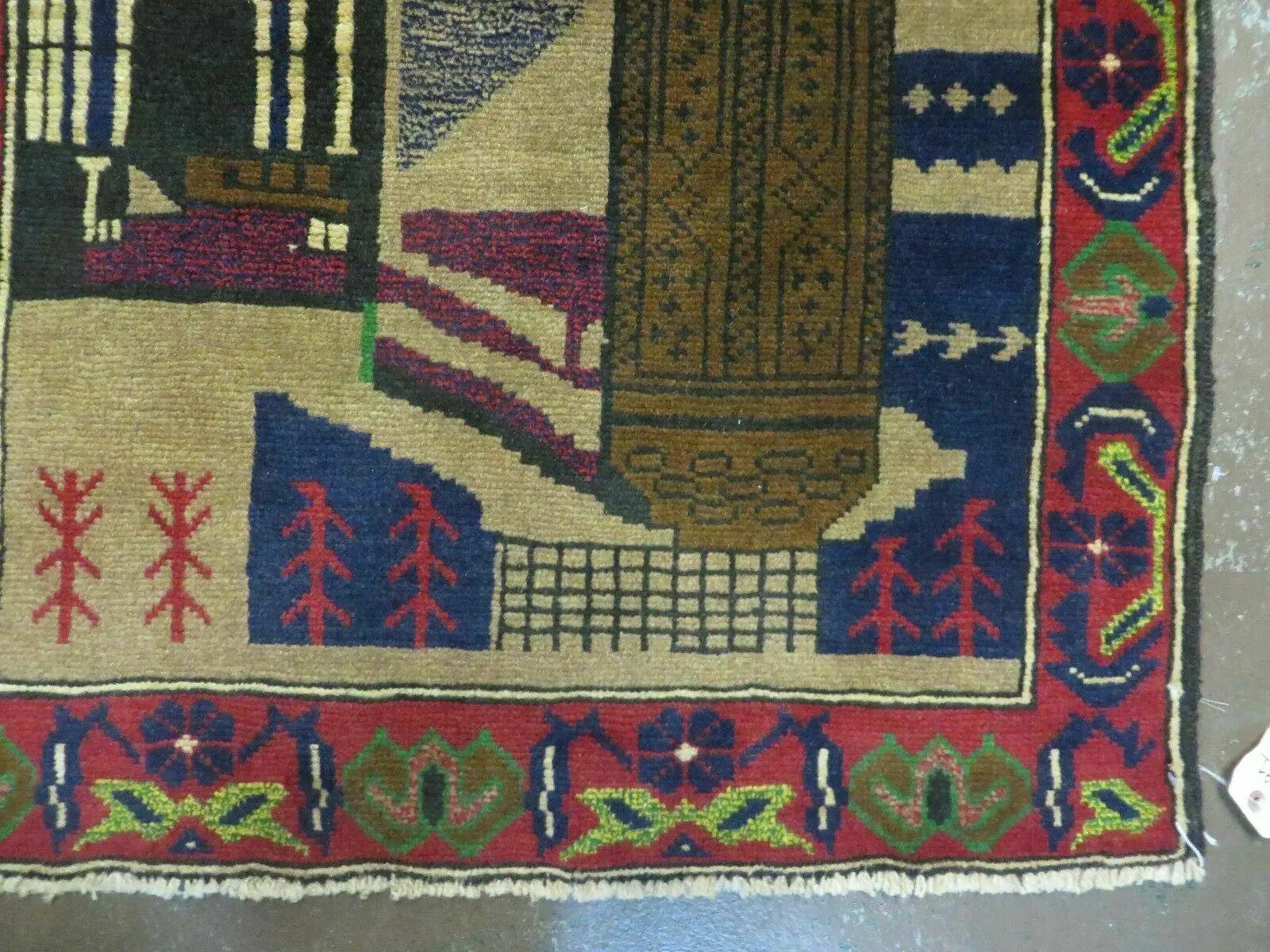 3' X 4' New Vintage Handmade Afghan Balouch Tribal Wool Pictorial Rug # 281 by Jewel Rugs