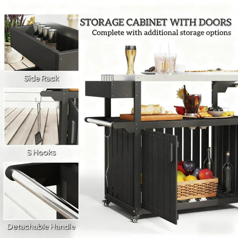 Outdoor Bar Cart with Storage and Stainless Steel Top by HouseOfZazla