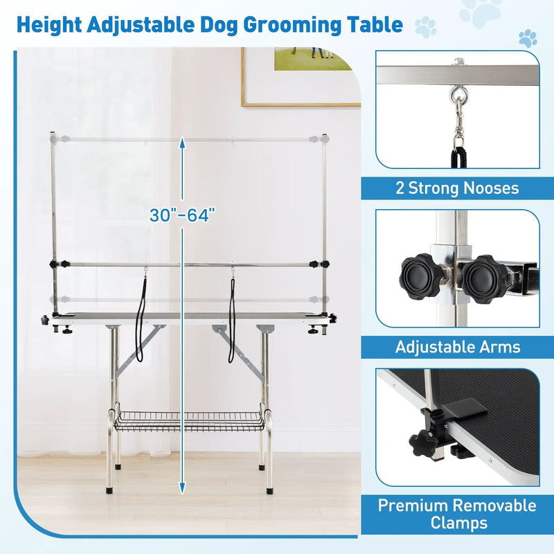 Foldable Dog Grooming Table with Height Adjustable Arms-Black by DirectDeals
