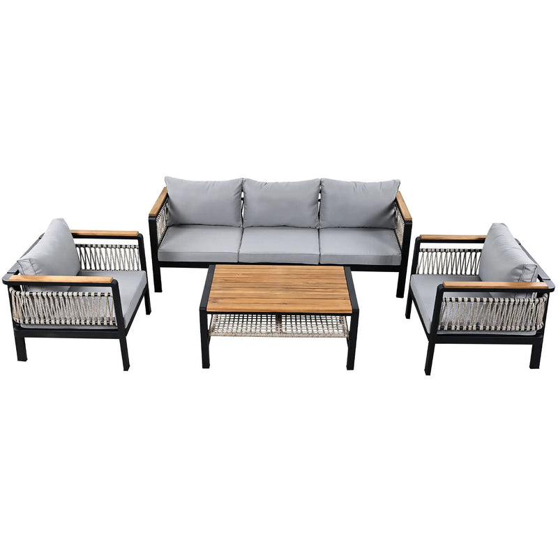 4 Pieces Outdoor Sectional Sofa Set 5 Person Patio Seating Group Outdoor Conversation Set With Cushions And A Coffee Table For Patios by HouseOfZazla