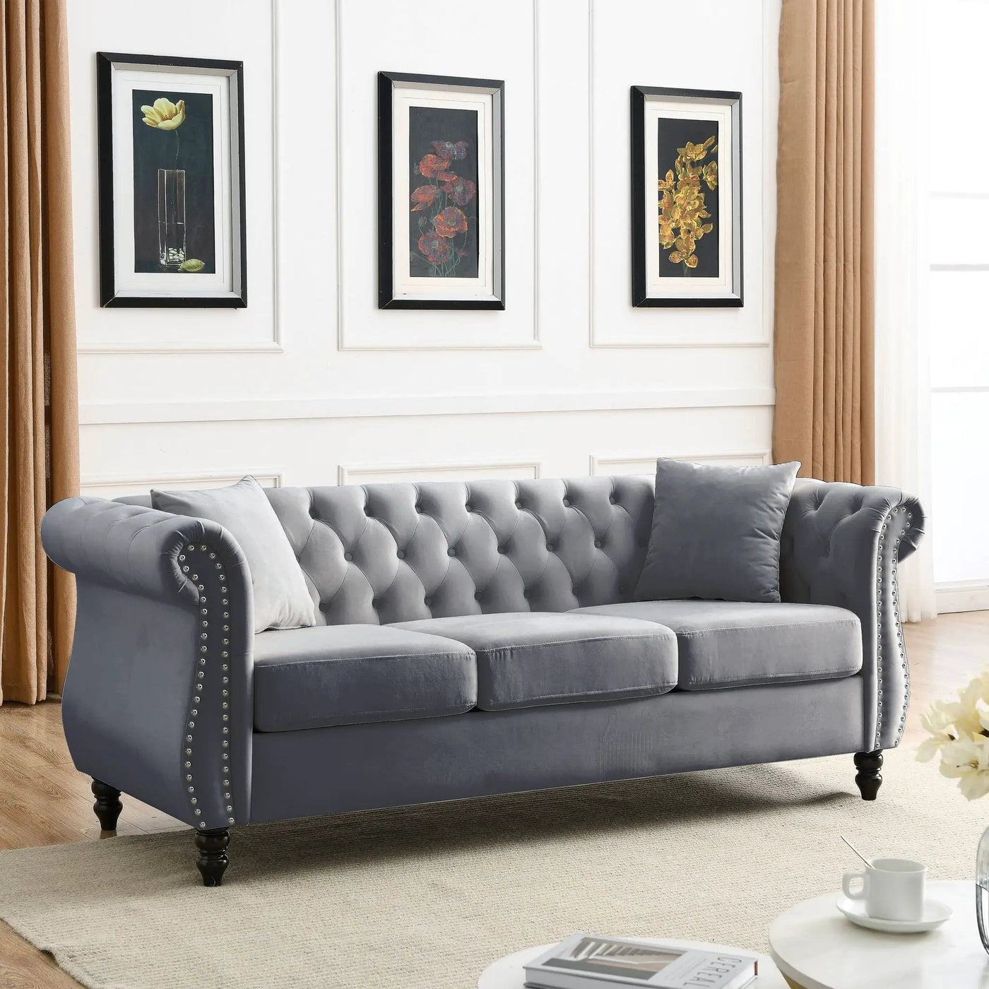 Chesterfield Sofa With Rolled Arms And Nailhead Trim by HouseOfZazla
