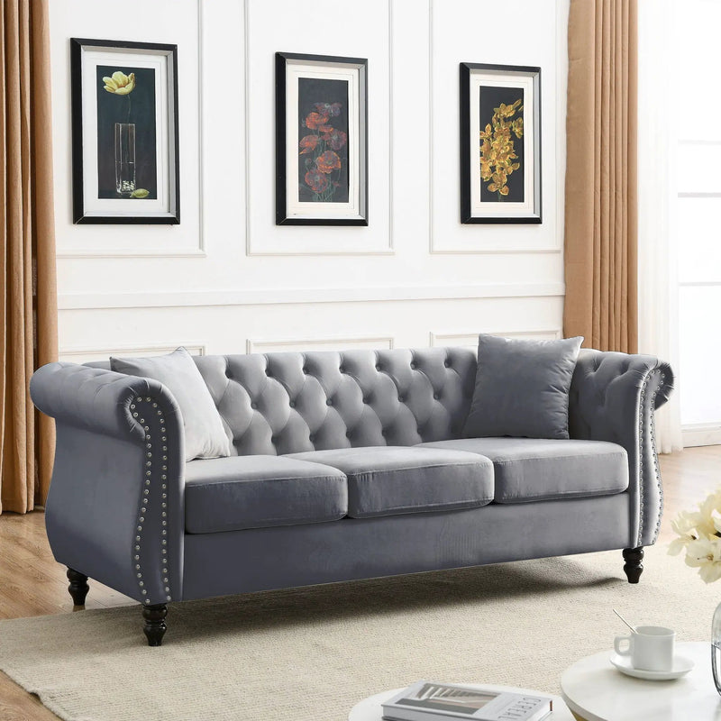 Chesterfield Sofa With Rolled Arms And Nailhead Trim by HouseOfZazla