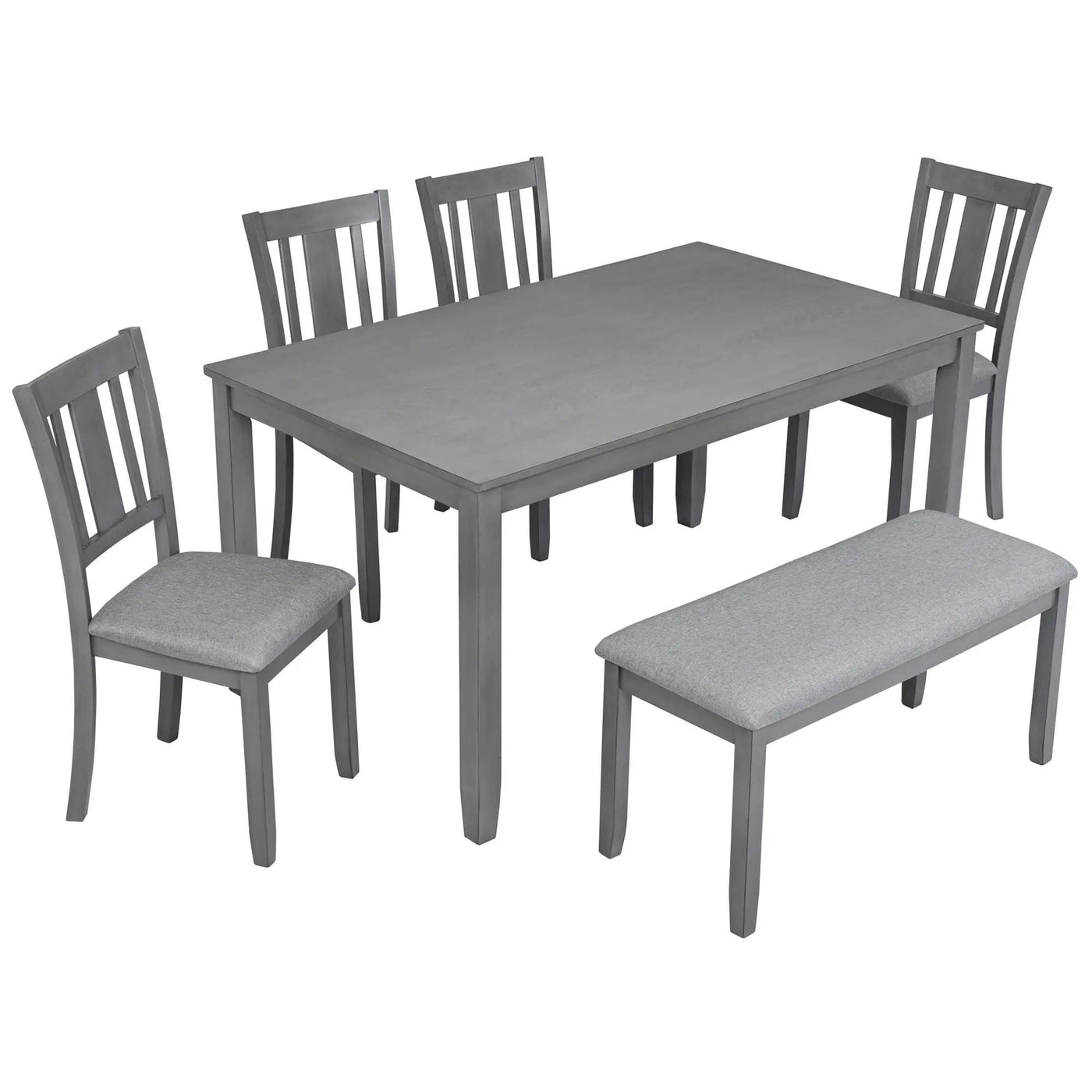6 Pieces Kitchen Dining Set, Rectangular Wooden Dining Table With 4 Upholstered Chairs And A Bench by HouseOfZazla