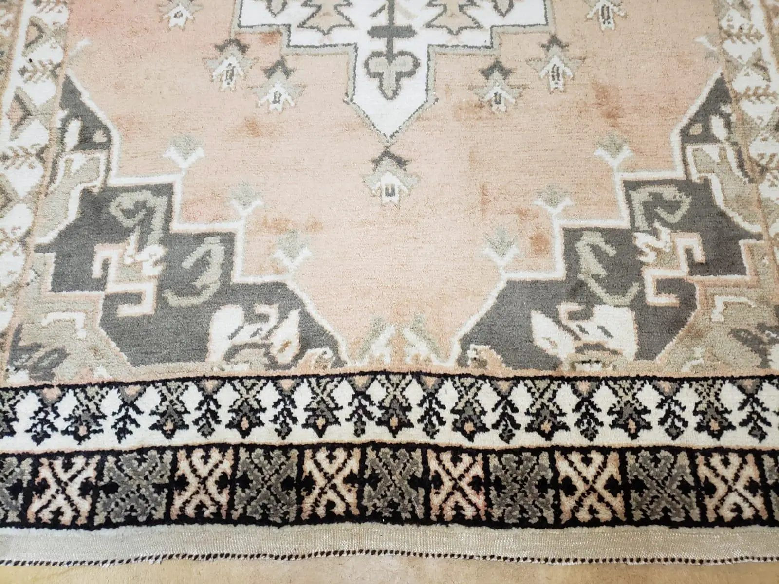 Antique Moroccan Rug 5x7 Tribal Carpet, Hand-Knotted Soft Wool Pile, 5 x 7 Area Rug, Berber Rug, Geometric Open Field Medallion, Pink Ivory by Jewel Rugs