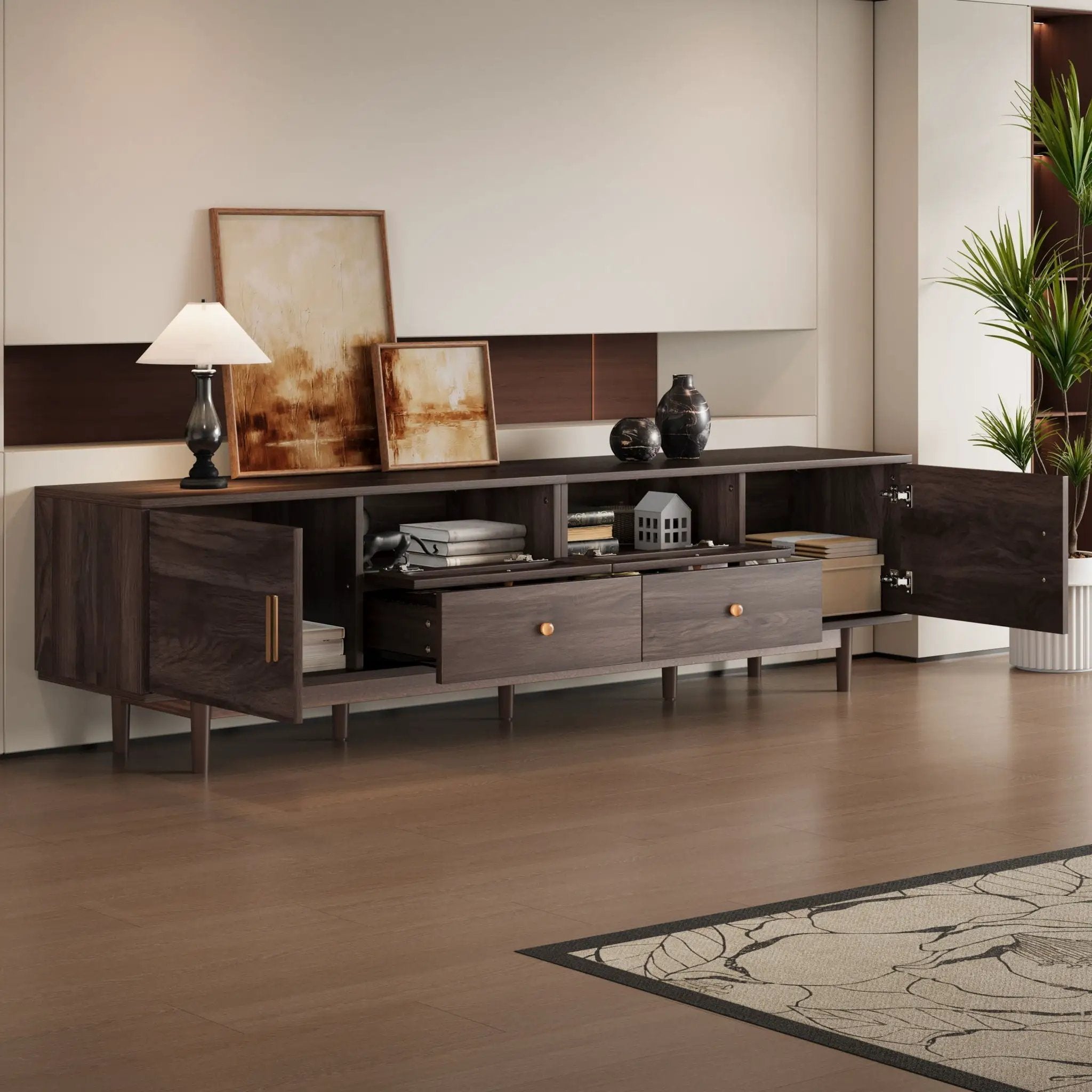 TV Stand With Drawers, Accent Entertainment Center For Living Room - Dark Brown by HouseOfZazla