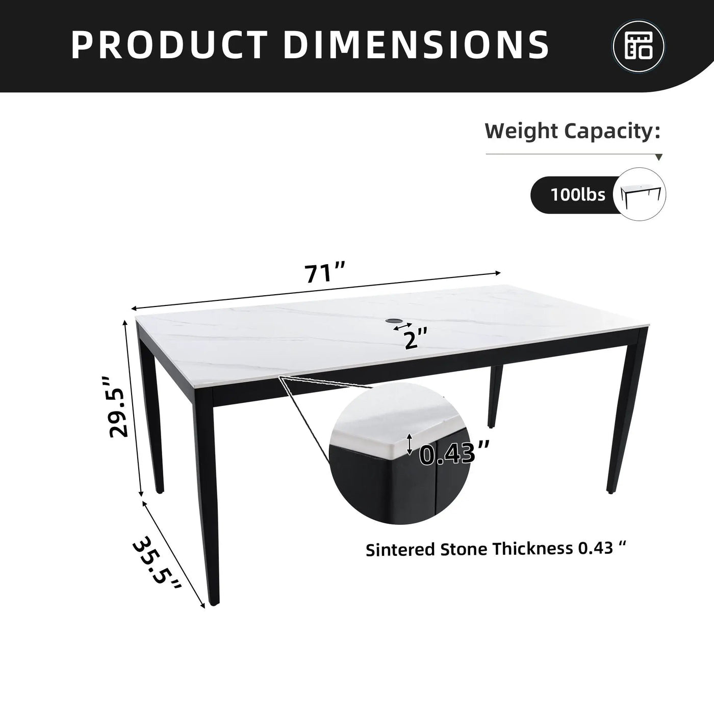 Outdoor Modern Patio Dining Table, Post Tapered Legs, Weatherproof & Rust Free by HouseOfZazla