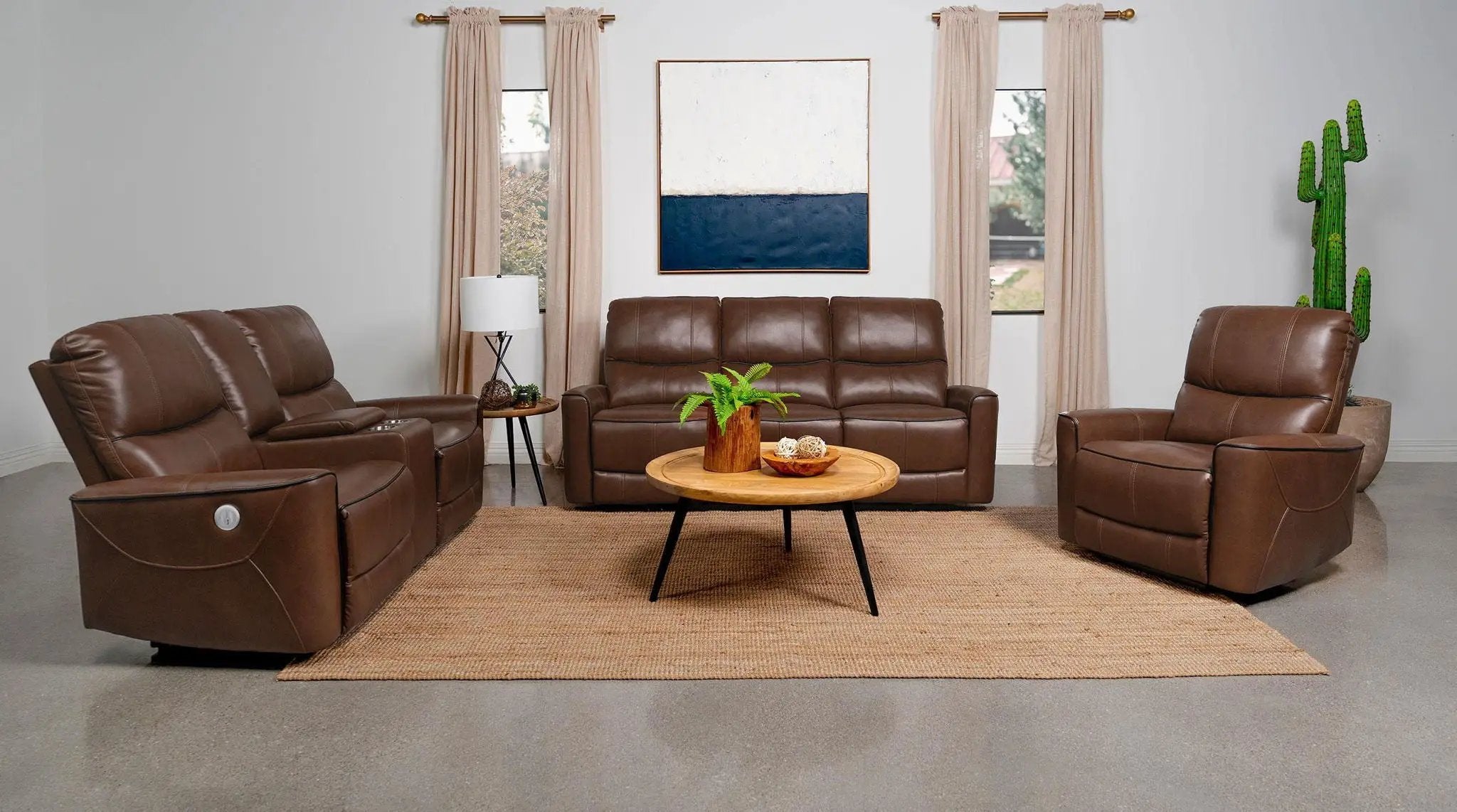 Greenfield 3-piece Power Reclining Sofa Set Saddle Brown by Unique Piece Furniture