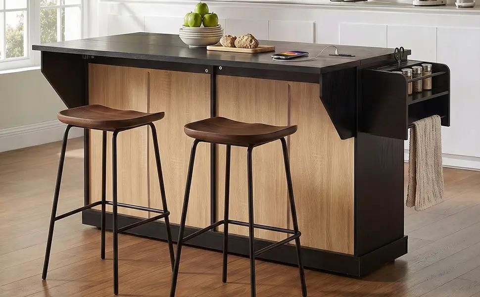 K&K 65" Kitchen Island with Storage & Drop Leaf by HouseOfZazla
