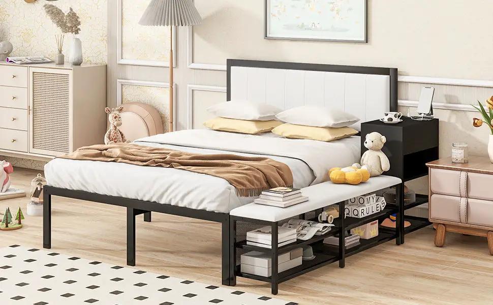 Platform Bed With 2 Tier Storage Shelves, Storage Cabinet by HouseOfZazla
