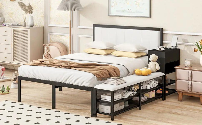 Platform Bed With 2 Tier Storage Shelves, Storage Cabinet by HouseOfZazla