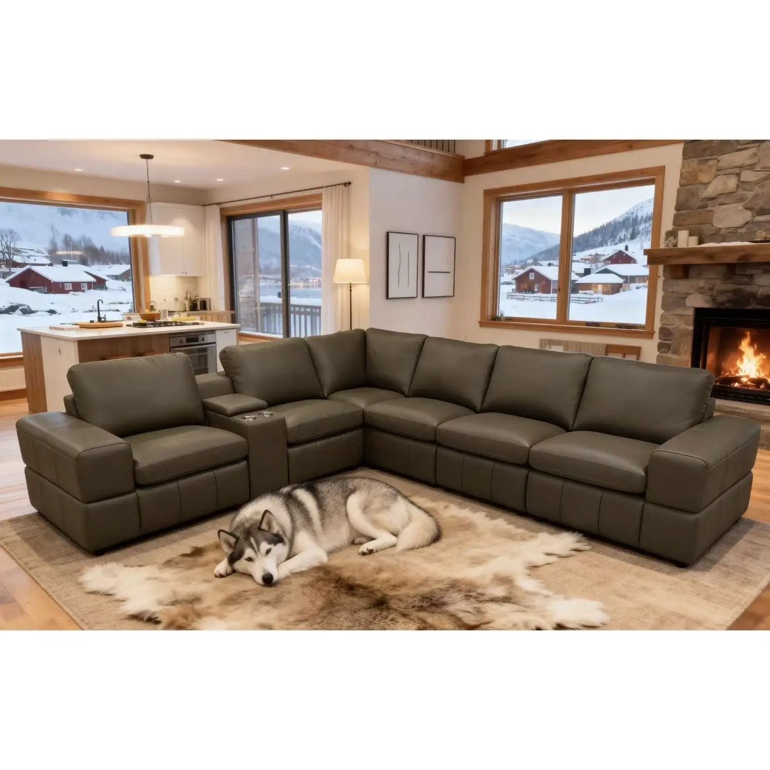 Upholstered Large Arms Sectional With Recliner Seats by Unique Piece Furniture
