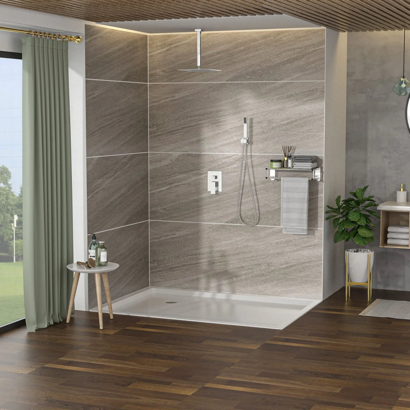 Dual Shower Head System With Ceiling Mount And Rough In Valve by HouseOfZazla