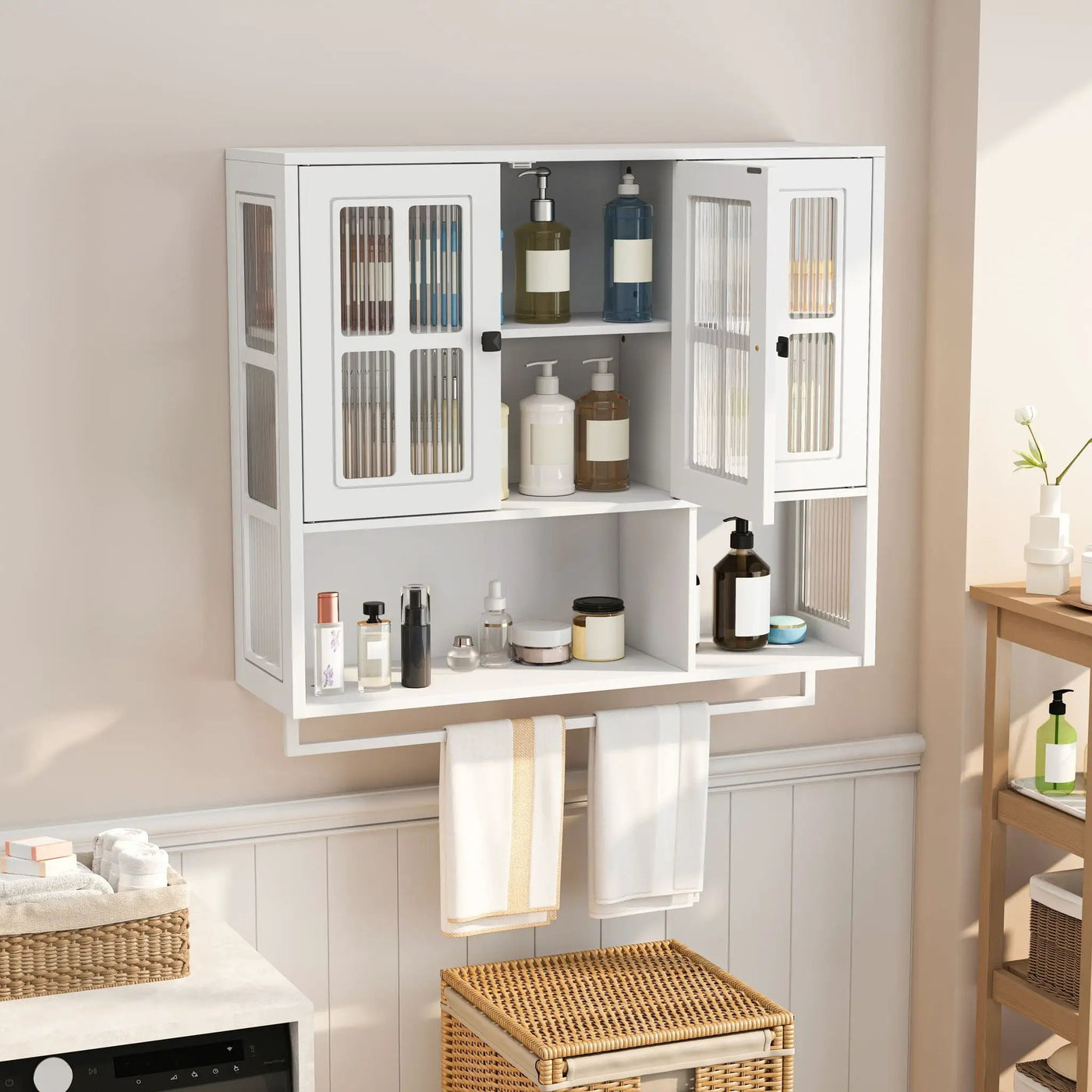 3 Door Wall Cabinet With Glass Door And Towel Bar by Unique Piece Furniture