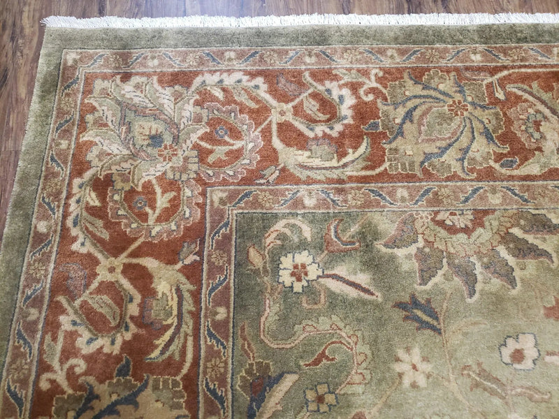 Green Indo Mahal Area Rug 9x12, Wool Hand-Knotted Carpet by Jewel Rugs