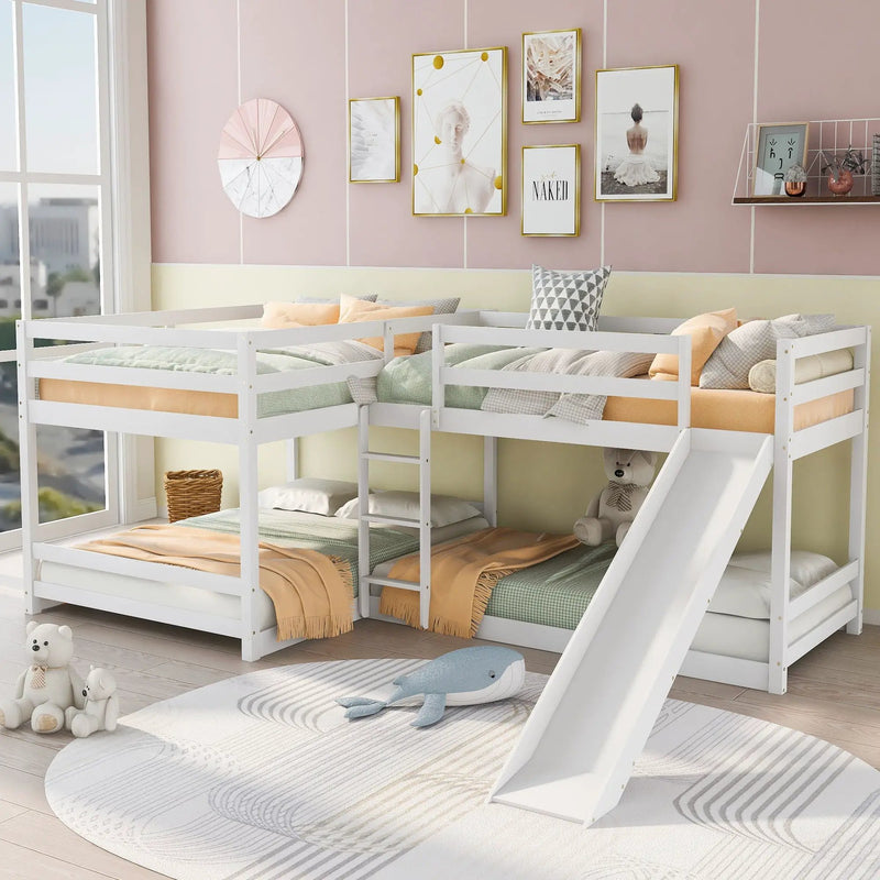 L-Shaped Bunk Bed With Slide And Short Ladder by Unique Piece Furniture