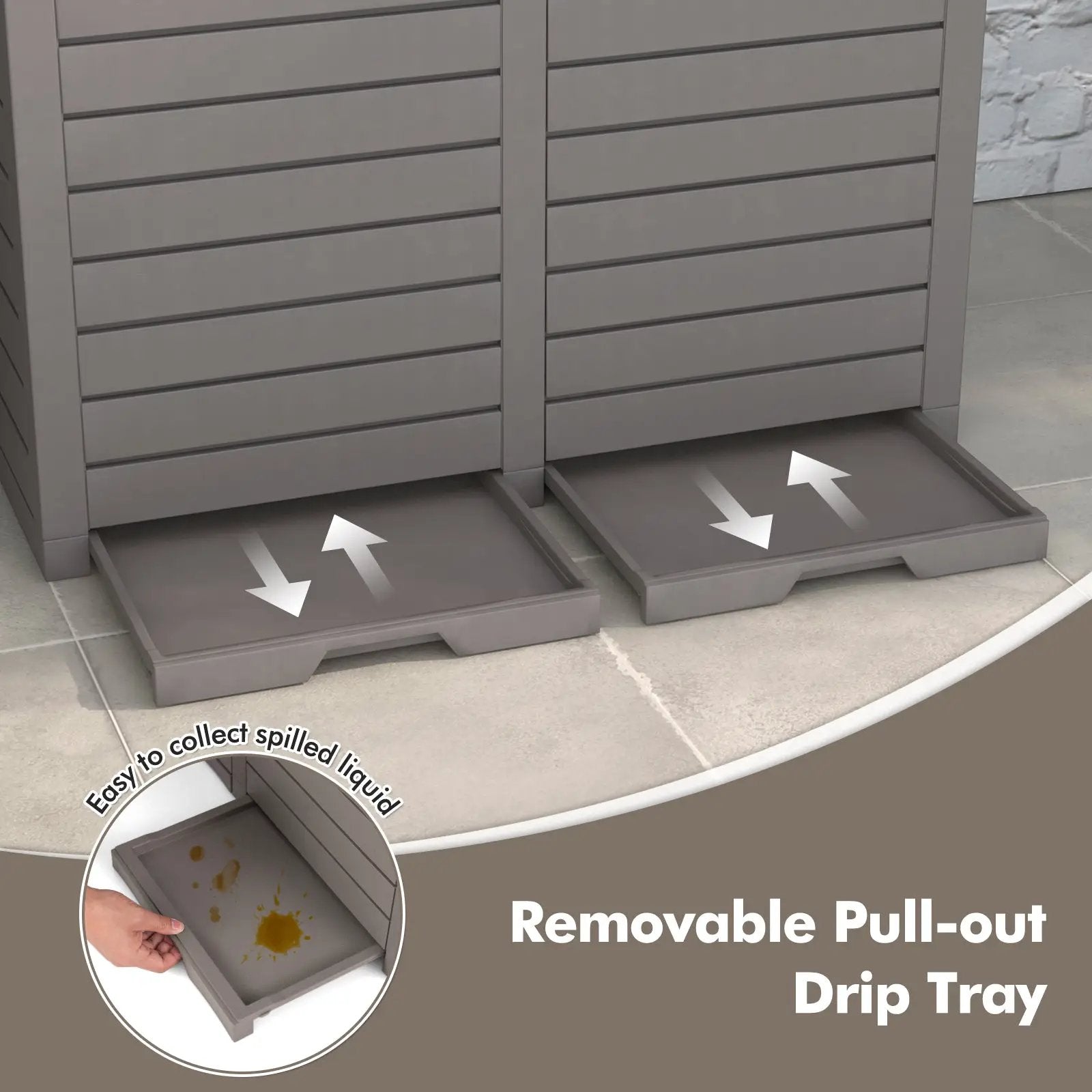 62 Gallon Outdoor Trash Can Waterproof Double Bin with Tiered Lid and Drip Tray-Coffee by DirectDeals
