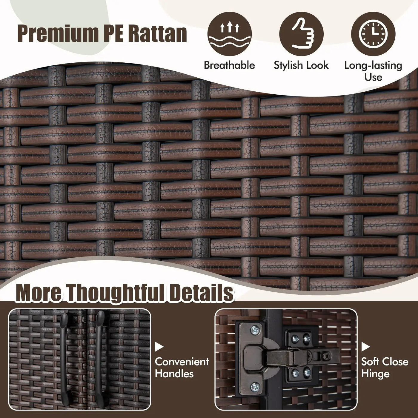 62 Inch Wicker Wardrobe with 2 Doors PE Rattan Closet with Hanging Rod by DirectDeals