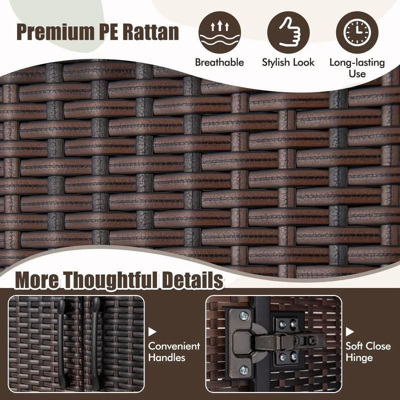 62 Inch Wicker Wardrobe with 2 Doors PE Rattan Closet with Hanging Rod by DirectDeals