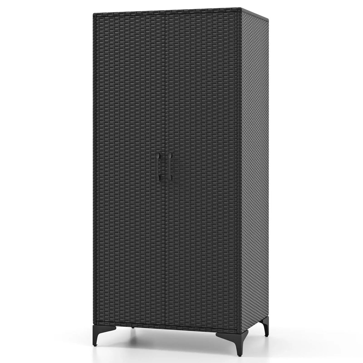62 Inch Wicker Wardrobe with 2 Doors PE Rattan Closet with Hanging Rod by DirectDeals