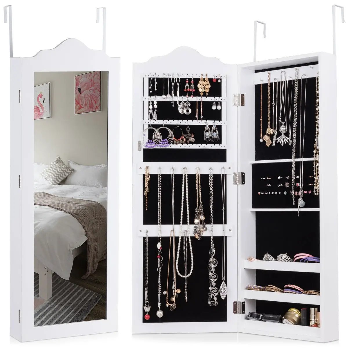 Wall Mounted Mirrored Jewelry Armoire Storage Organizer by DirectDeals