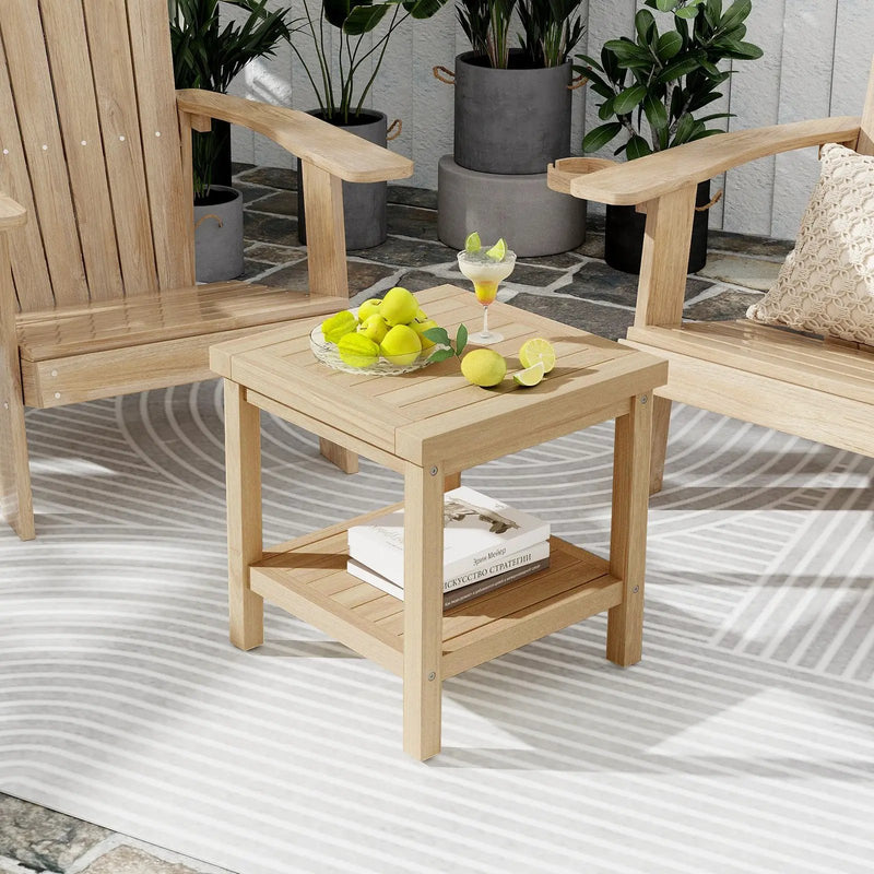 2-Tier Outdoor Side Table with Shelf for Porch Deck Garden by DirectDeals