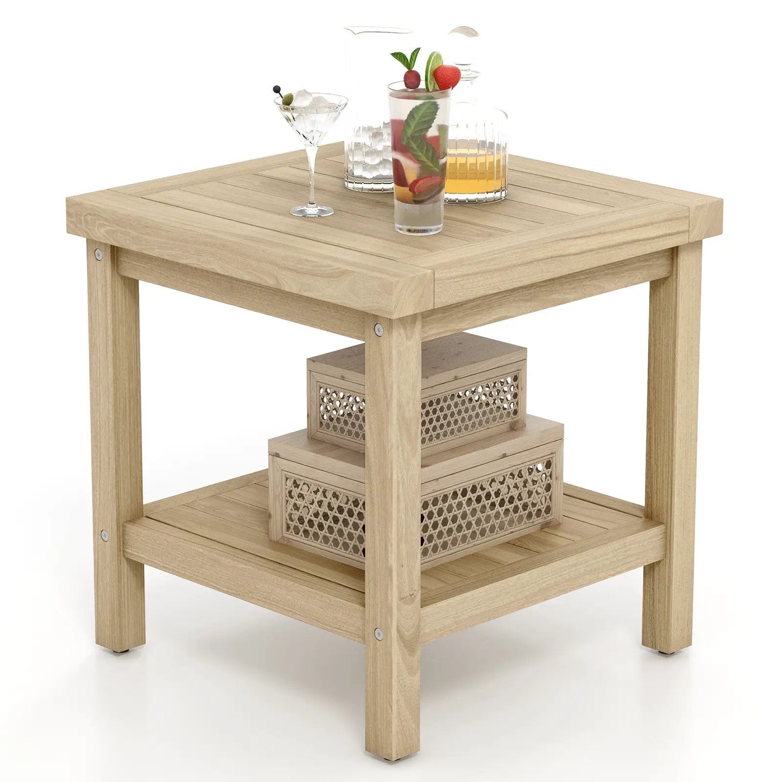2-Tier Outdoor Side Table with Shelf for Porch Deck Garden by DirectDeals