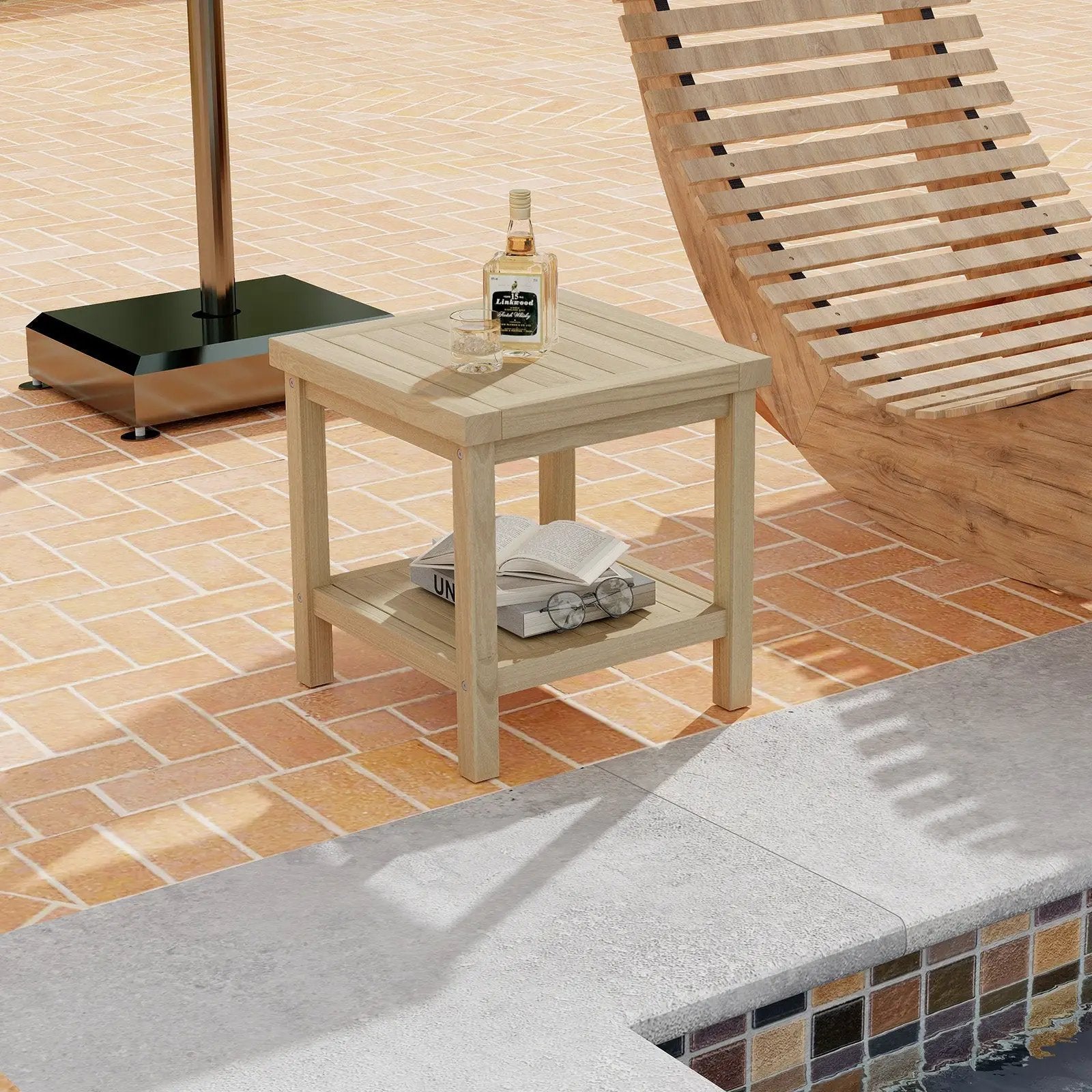 2-Tier Outdoor Side Table with Shelf for Porch Deck Garden by DirectDeals