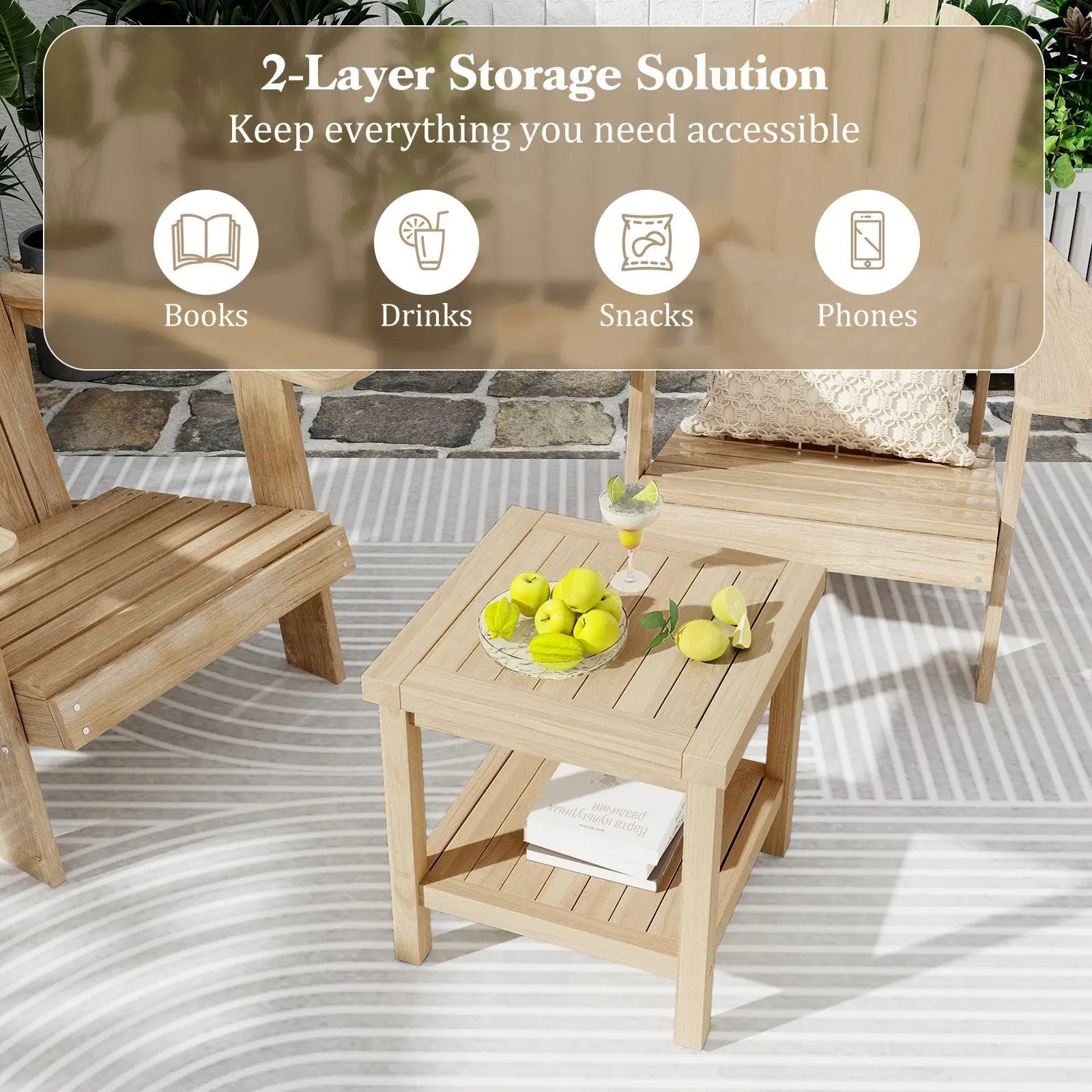 2-Tier Outdoor Side Table with Shelf for Porch Deck Garden by DirectDeals