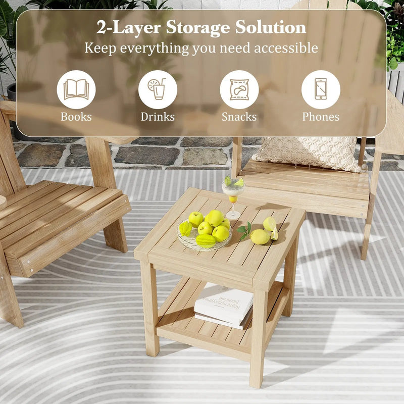 2-Tier Outdoor Side Table with Shelf for Porch Deck Garden by DirectDeals