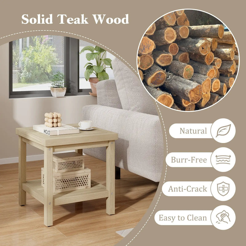 2-Tier Outdoor Side Table with Shelf for Porch Deck Garden by DirectDeals