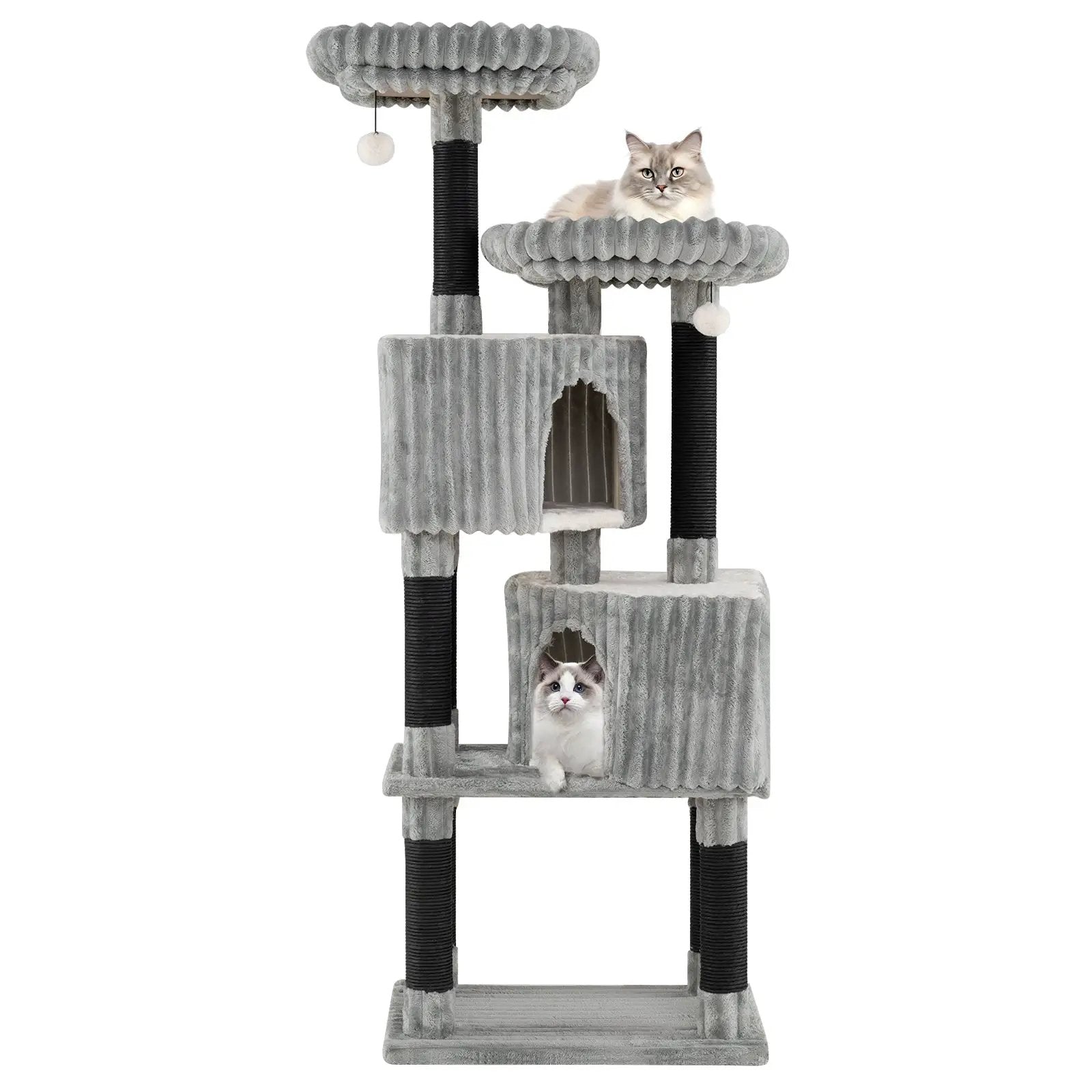 62 Inch Tall Cat Tower with Scratching Posts and Soft Flannel Covering-Light Gray by DirectDeals