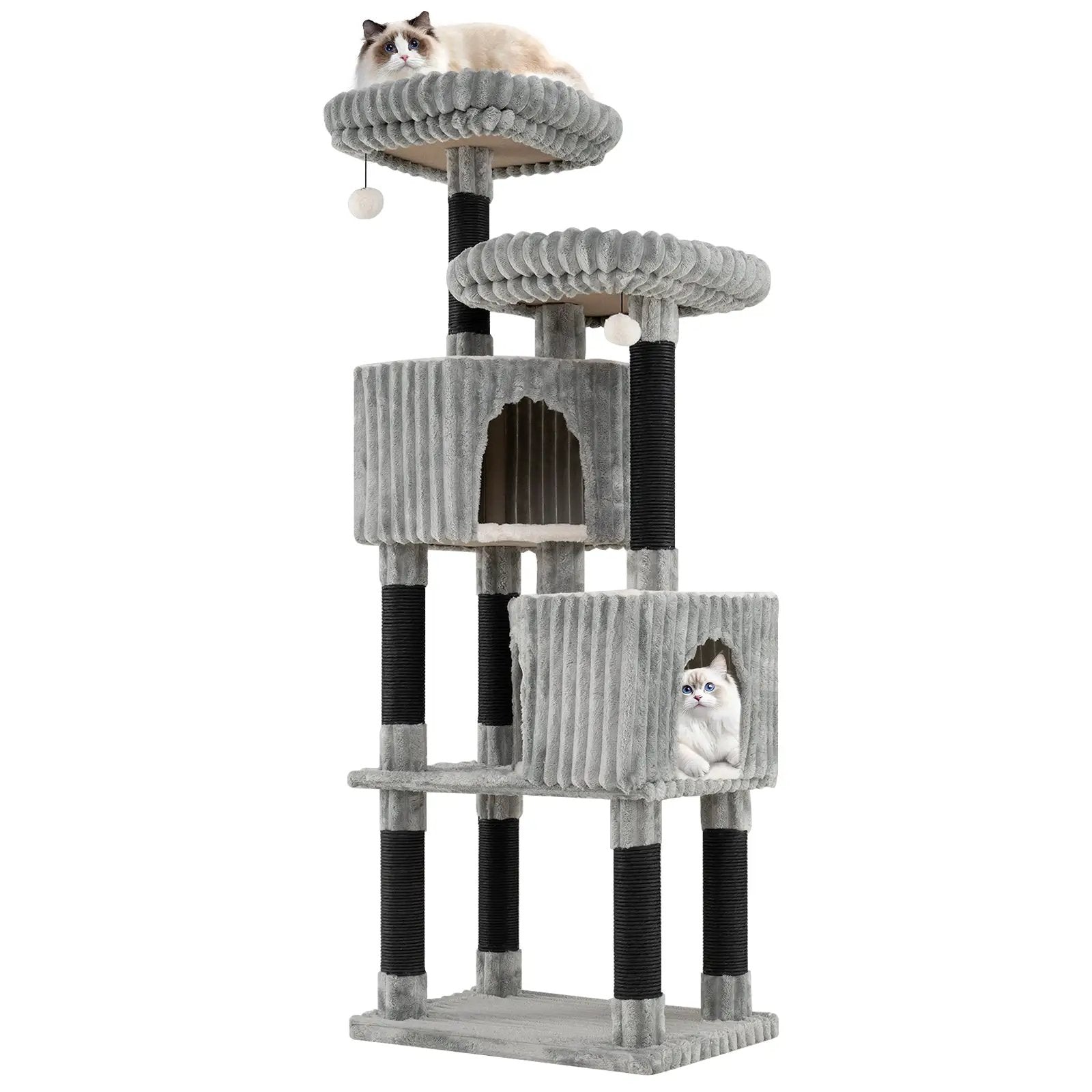 62 Inch Tall Cat Tower with Scratching Posts and Soft Flannel Covering-Light Gray by DirectDeals