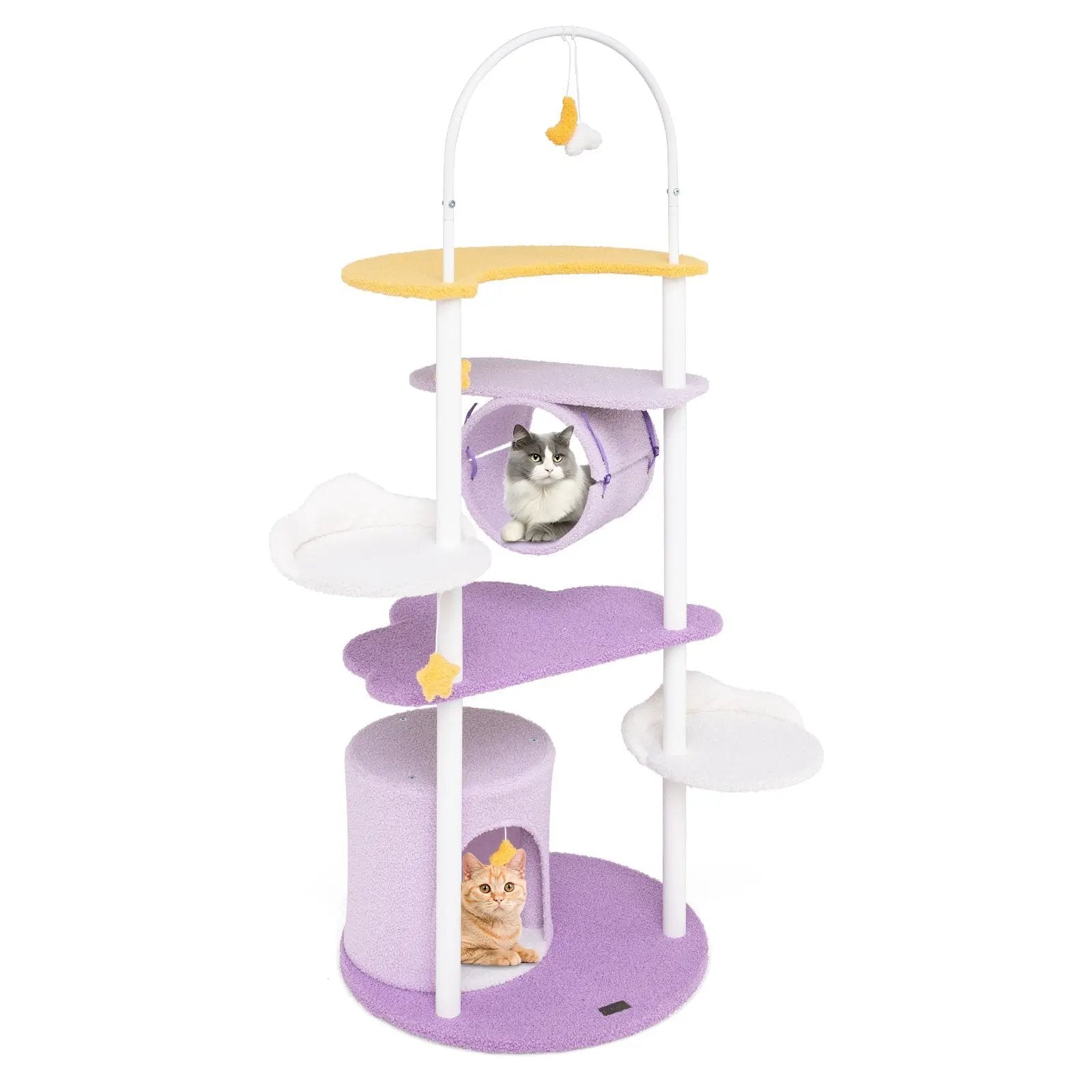 62 Inches Large Cat Tower with Metal Frame and Jumping Platforms-Purple by DirectDeals