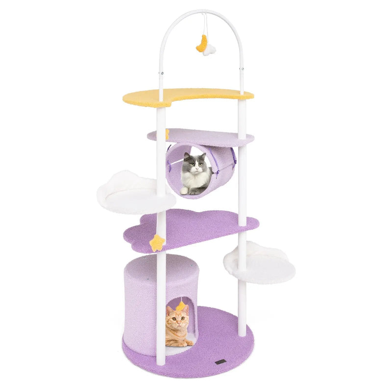 62 Inches Large Cat Tower with Metal Frame and Jumping Platforms-Purple by DirectDeals