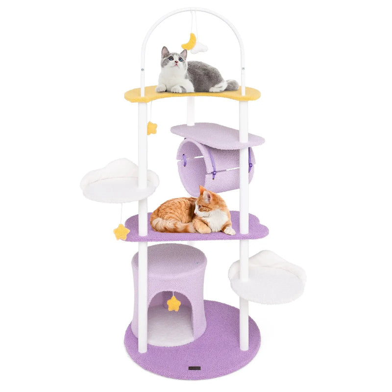 62 Inches Large Cat Tower with Metal Frame and Jumping Platforms-Purple by DirectDeals