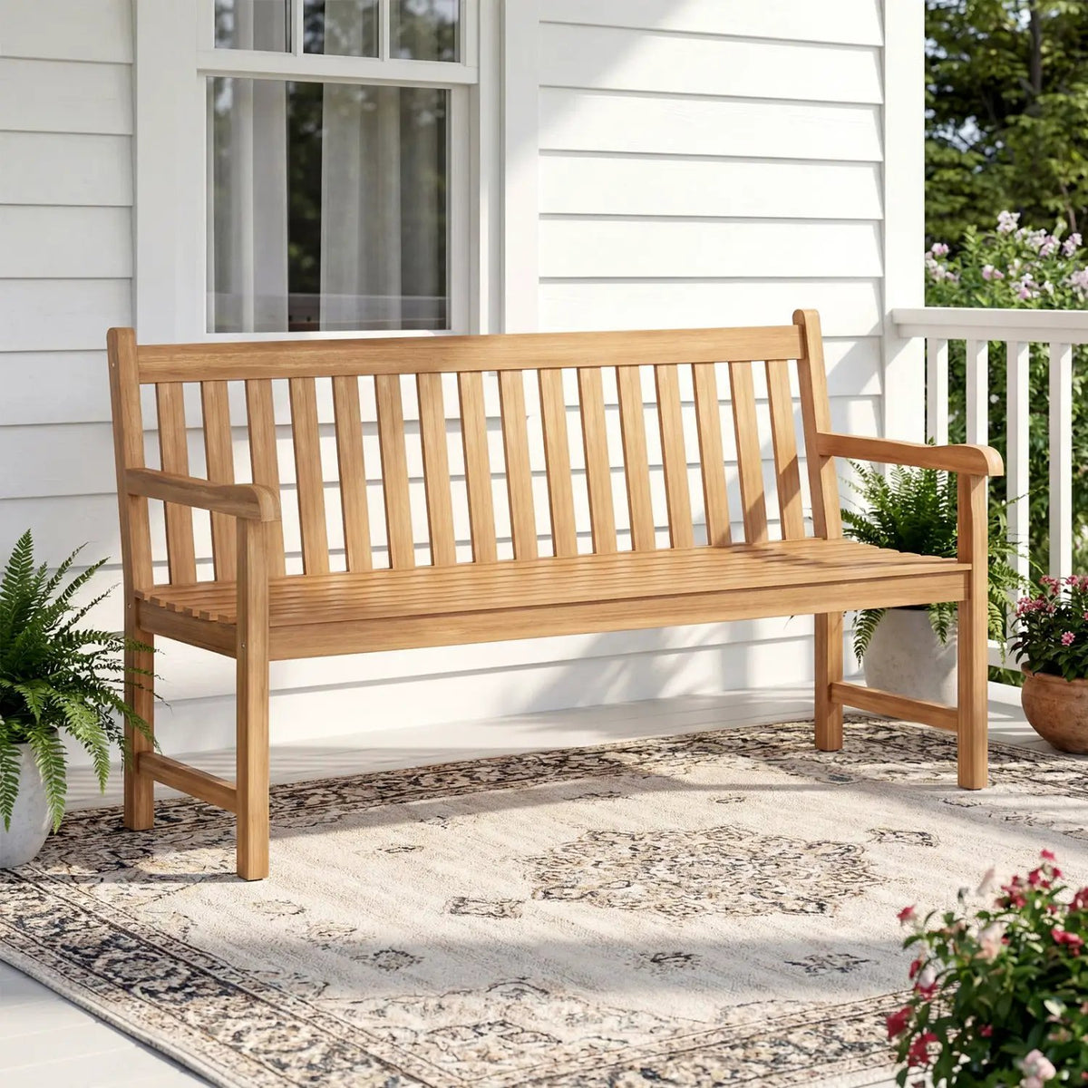 62inch Teak Outdoor Porch Bench 3 by DirectDeals
