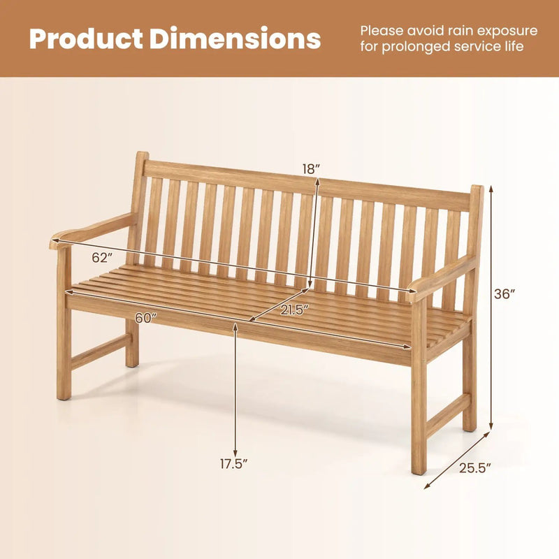 62inch Teak Outdoor Porch Bench 3 by DirectDeals