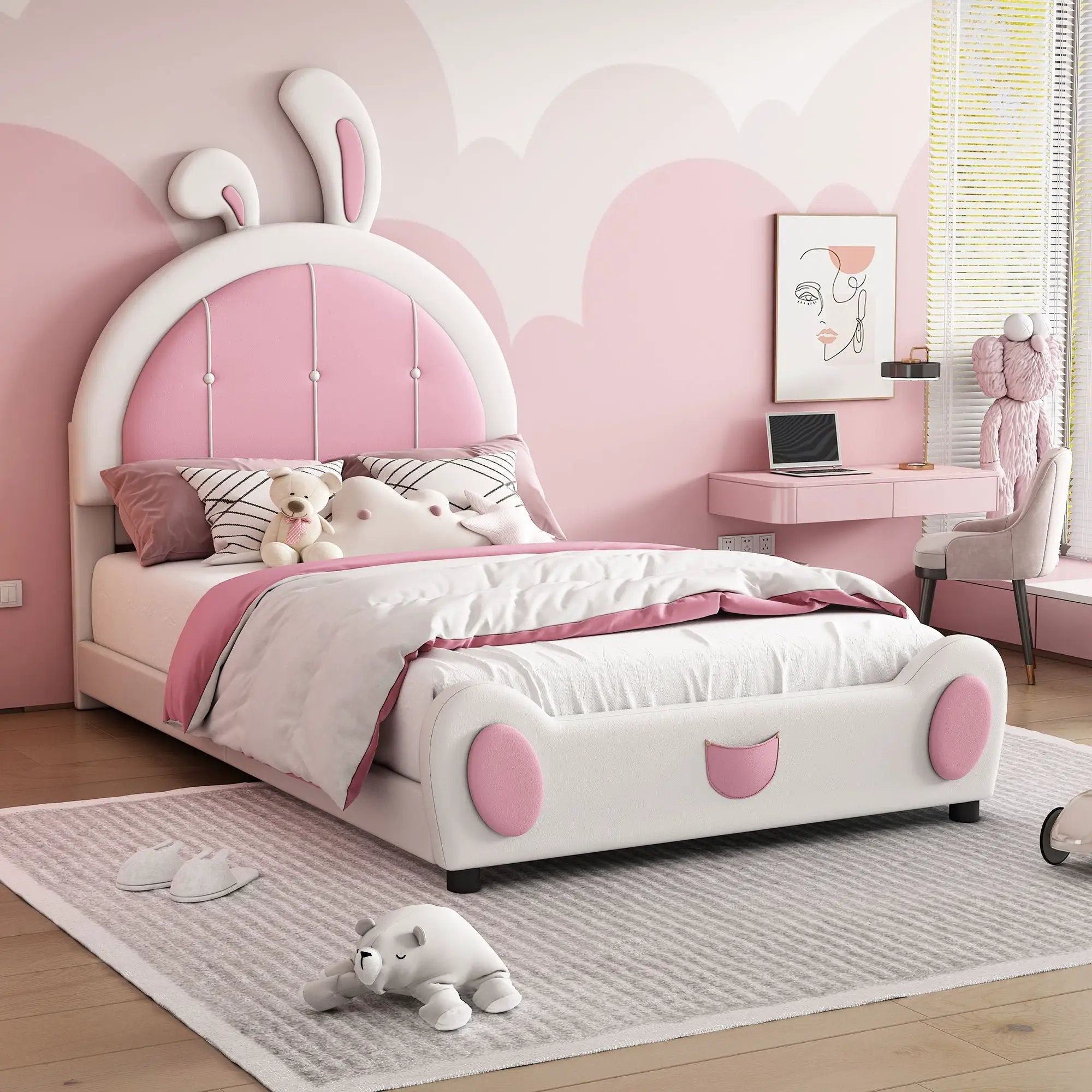 Upholstered Platform Bed With Rabbit Shaped Headboard by Unique Piece Furniture