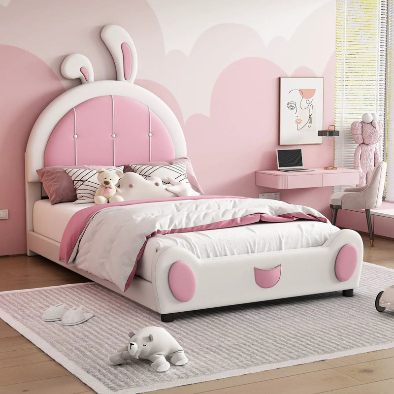 Upholstered Platform Bed With Rabbit Shaped Headboard by Unique Piece Furniture