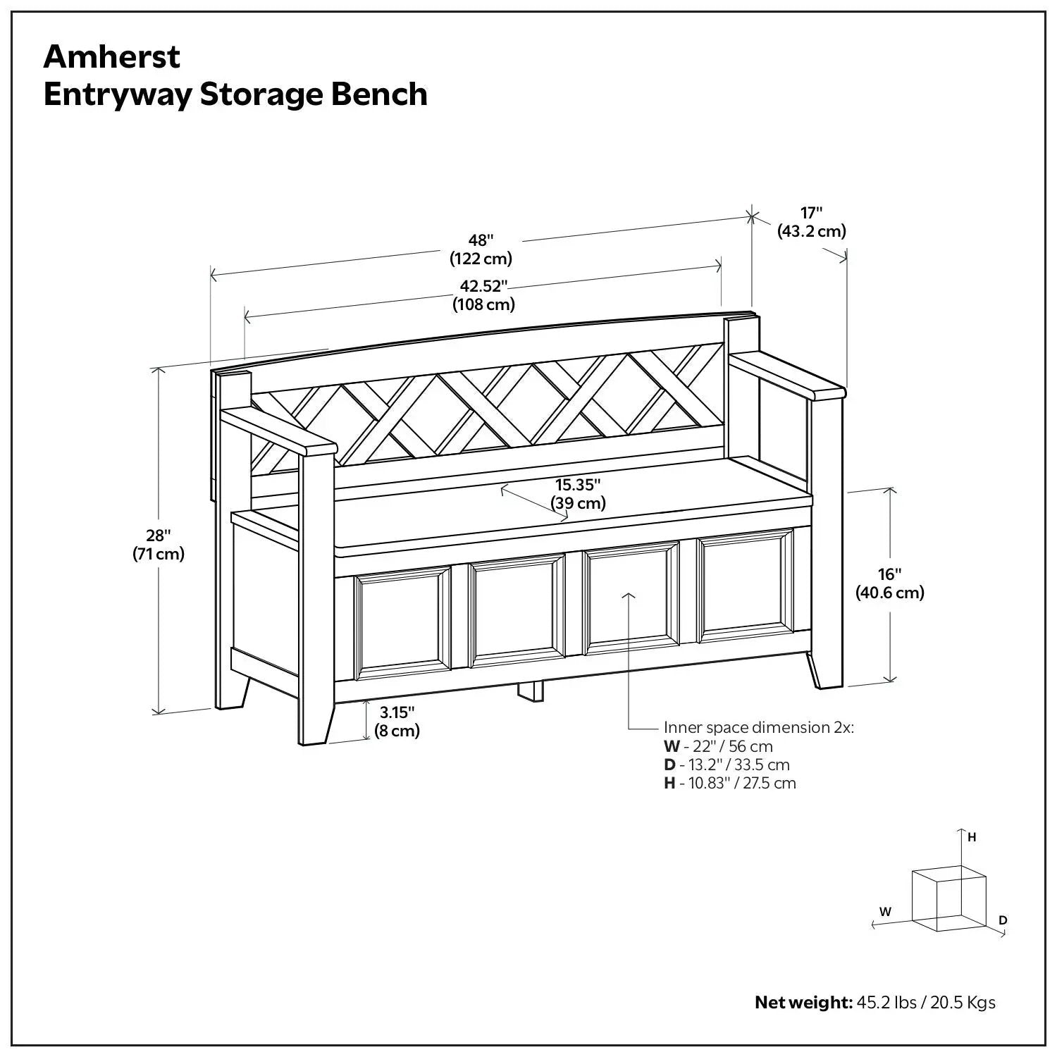 Amherst - Compact Entryway Storage Bench by Unique Piece Furniture
