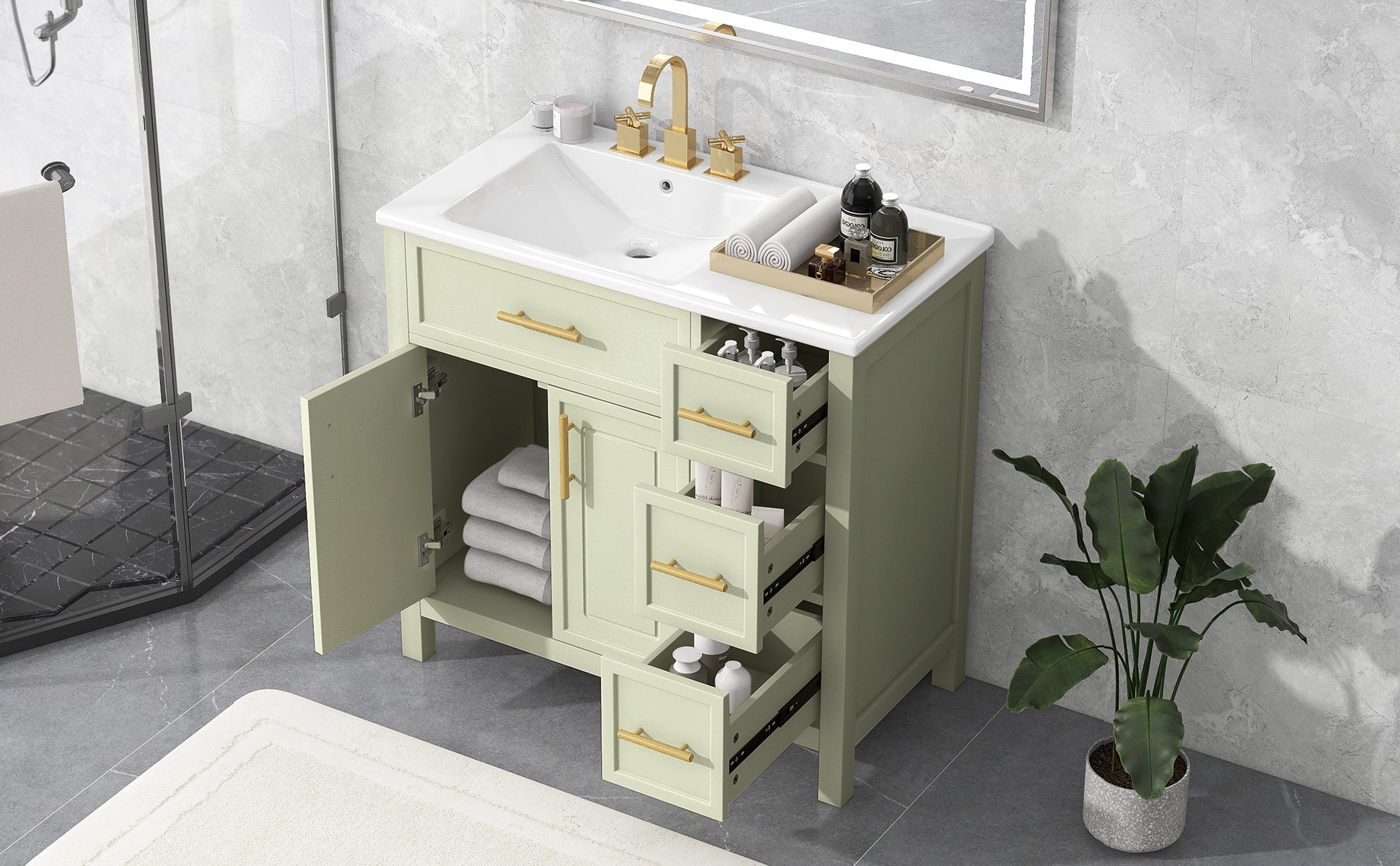 36" Bathroom Vanity with Sink Top, Cabinet with Two Doors and Three Drawers by HouseOfZazla